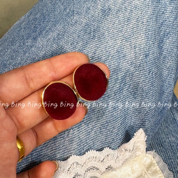 铜合金铜耳饰 铜合金耳饰 【红丝绒】大c豆高级显白简约百搭耳钉A61