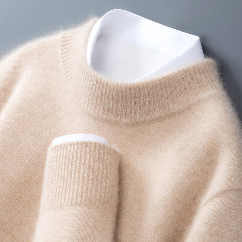 温文尔雅~新款男半高领纯色宽松100羊毛衫气质保暖简约