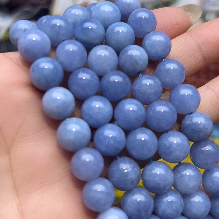 玛瑙/玉髓未镶嵌珠宝半成品T651  10m天然海蓝宝玉圆珠一条