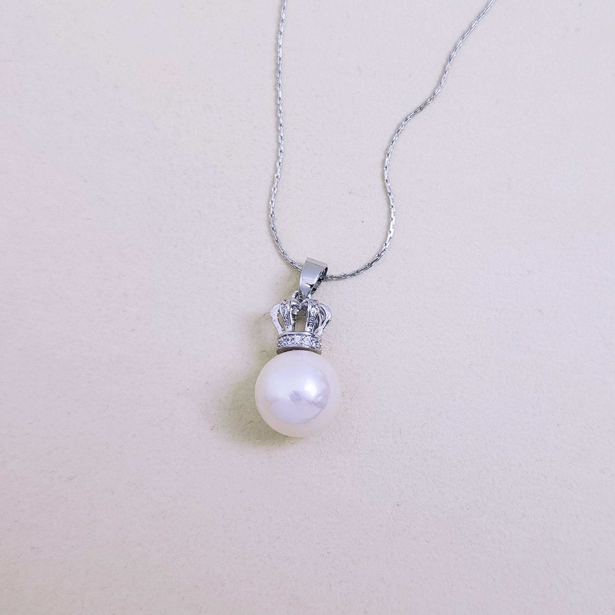 清沧 天然可刮粉真淡水珍珠 正圆10-11mm皇冠珍珠项链 5003