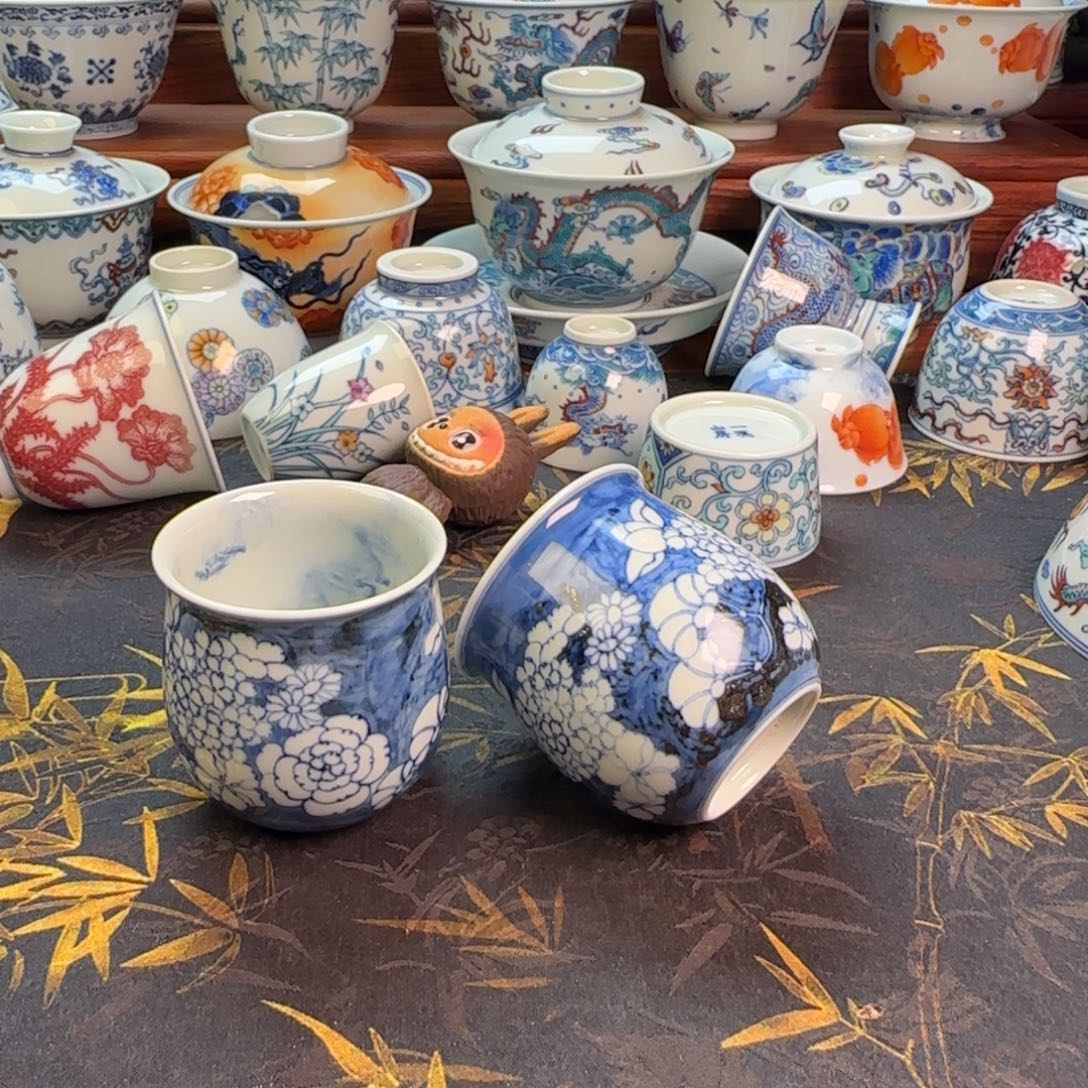 团花小布袋对杯杯