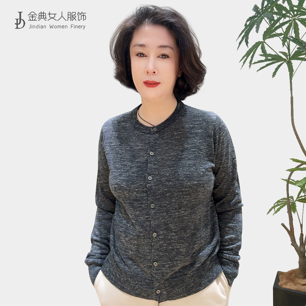  【金典女人服饰】复古气质圆领单排扣净版长袖针织衫 2519