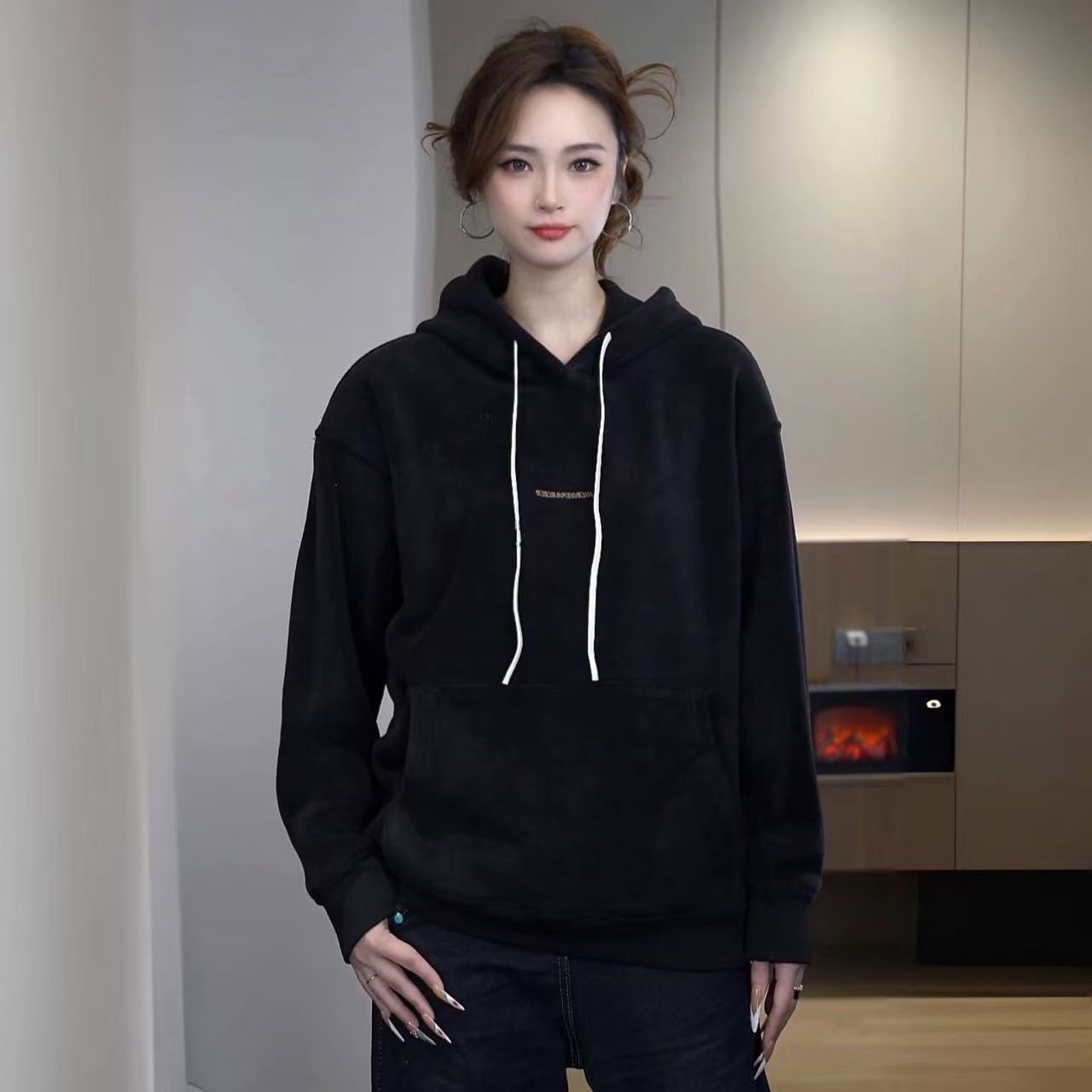 Beauline加绒加厚男女同款纯色长袖秋冬季针织衫连帽秋冬百搭卫衣