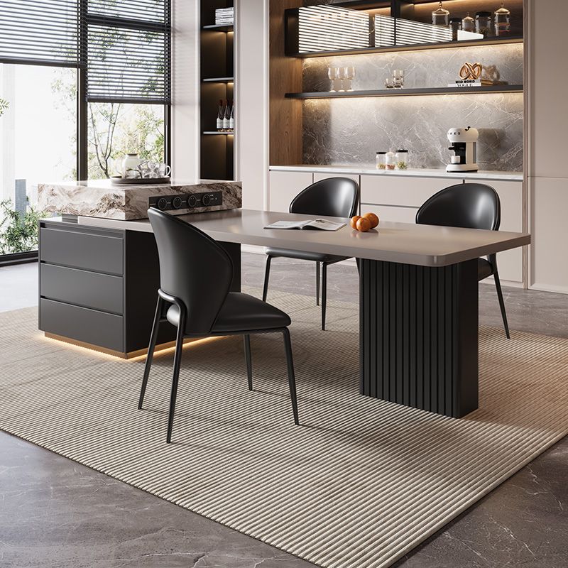 【专属链接】伸缩一体岛台餐桌椅子组合中古风胡桃色进口洞石岩板