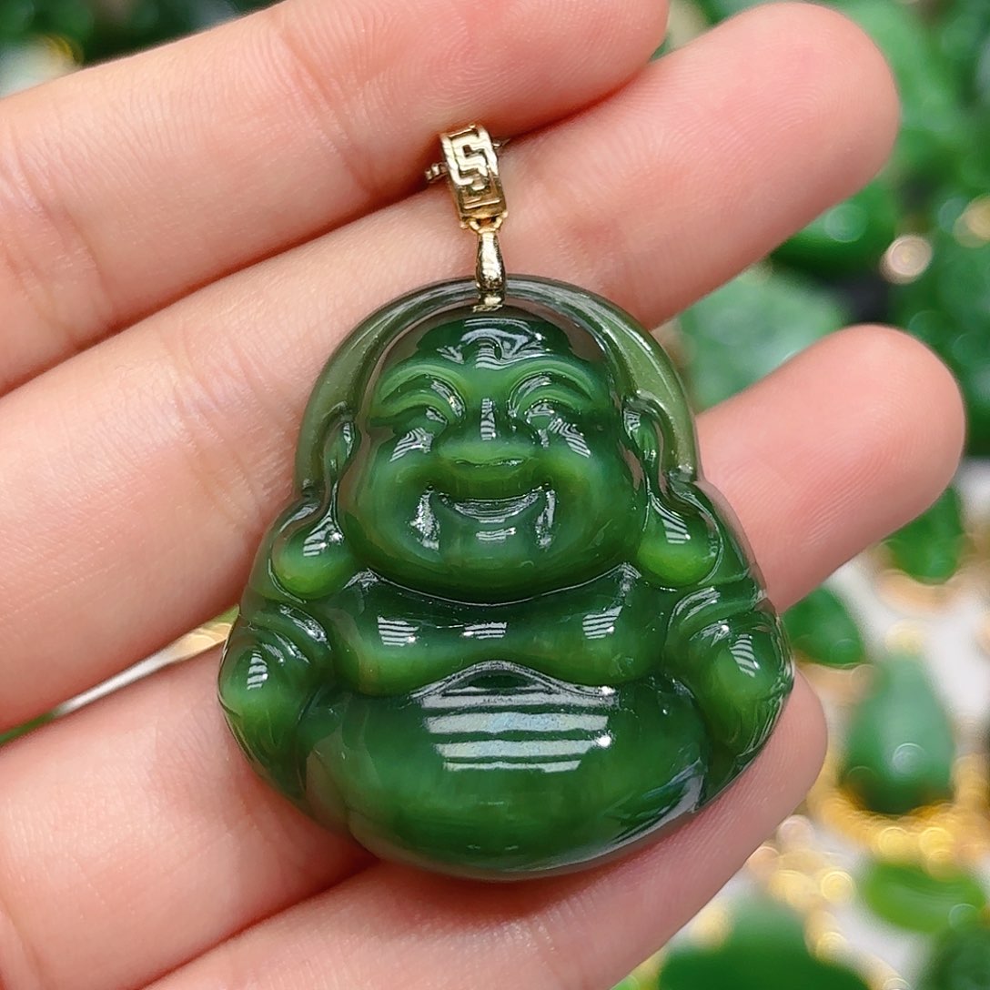 和田玉（碧玉）颈饰18K金镶嵌