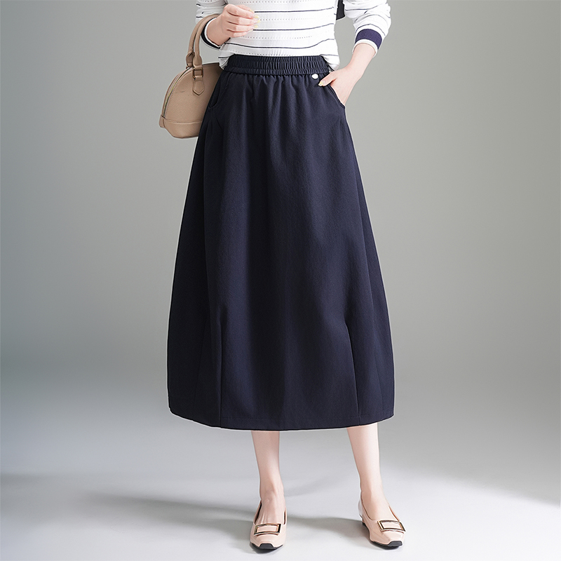 时尚休闲花苞裙女2025秋季新款松紧腰宽松a字半身裙百搭中长裙子