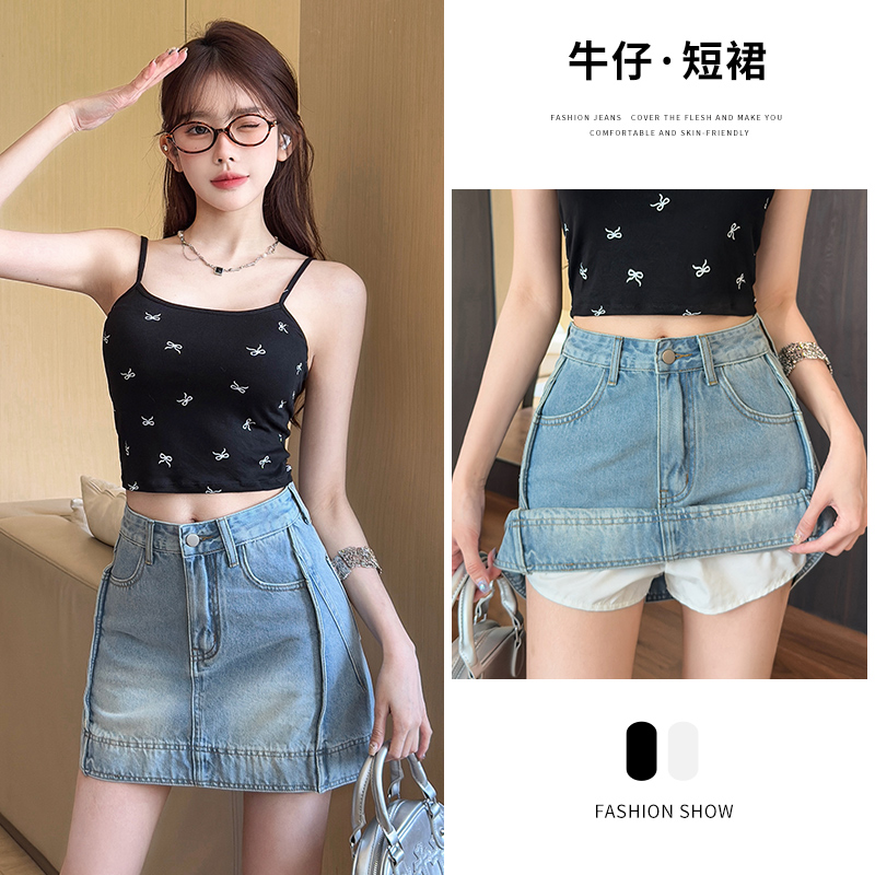 2503#浅色无弹力短裙A型高腰半身裙百搭夏季韩版网红外穿