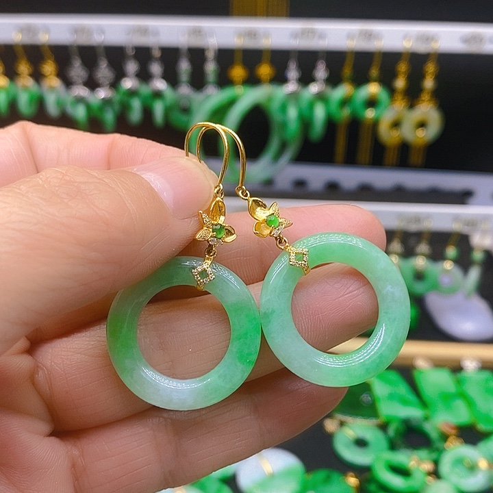 翡翠耳饰18K金镶嵌耳坠