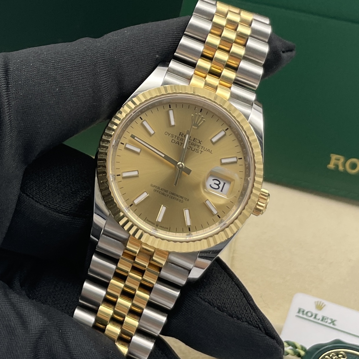 99新 Rolex/劳力士 日志126233/24年全套/香槟金盘/夜光刻度