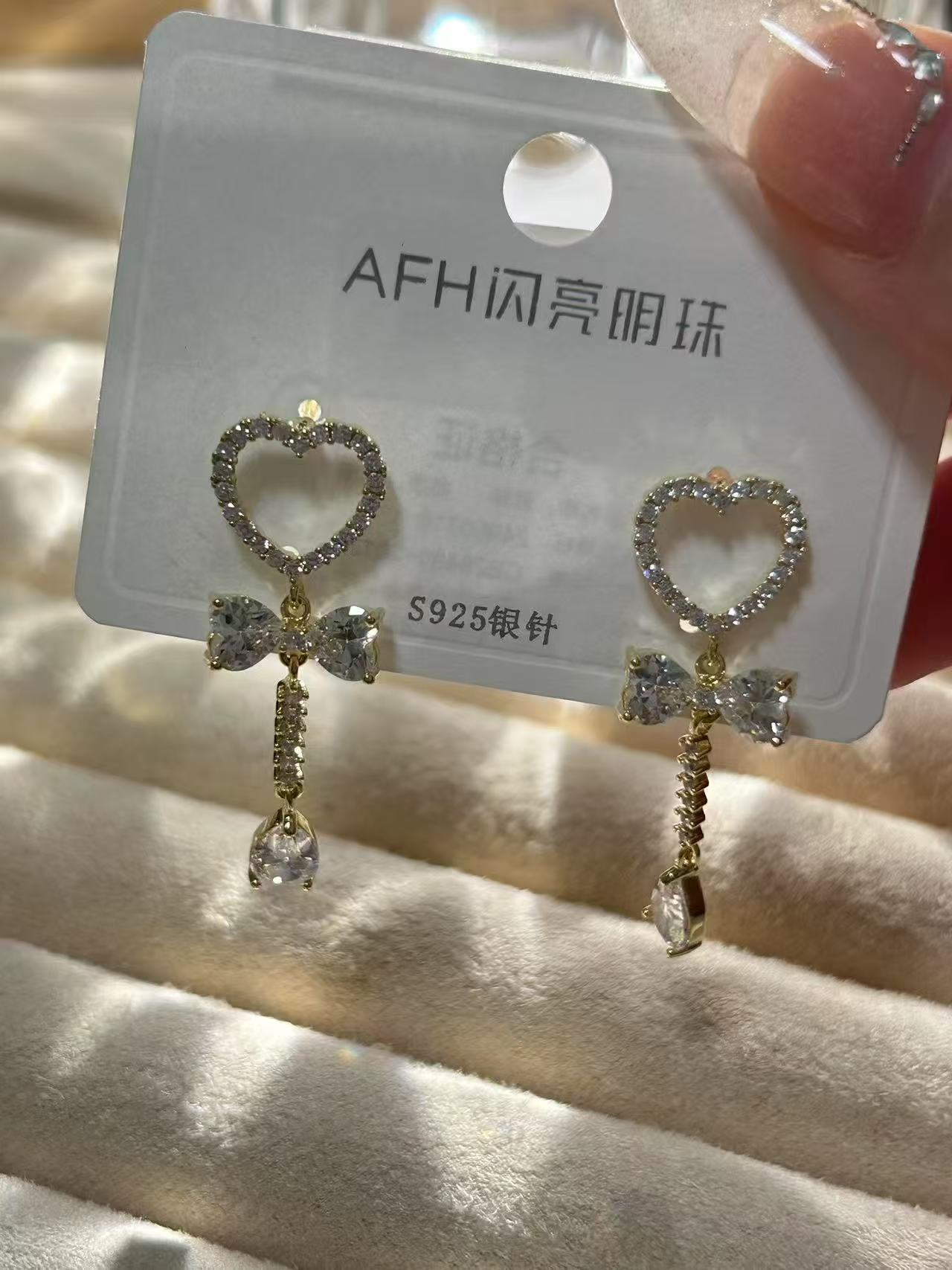 铜合金锆石耳饰 s925银针日韩女原创设计耳环甜美小众