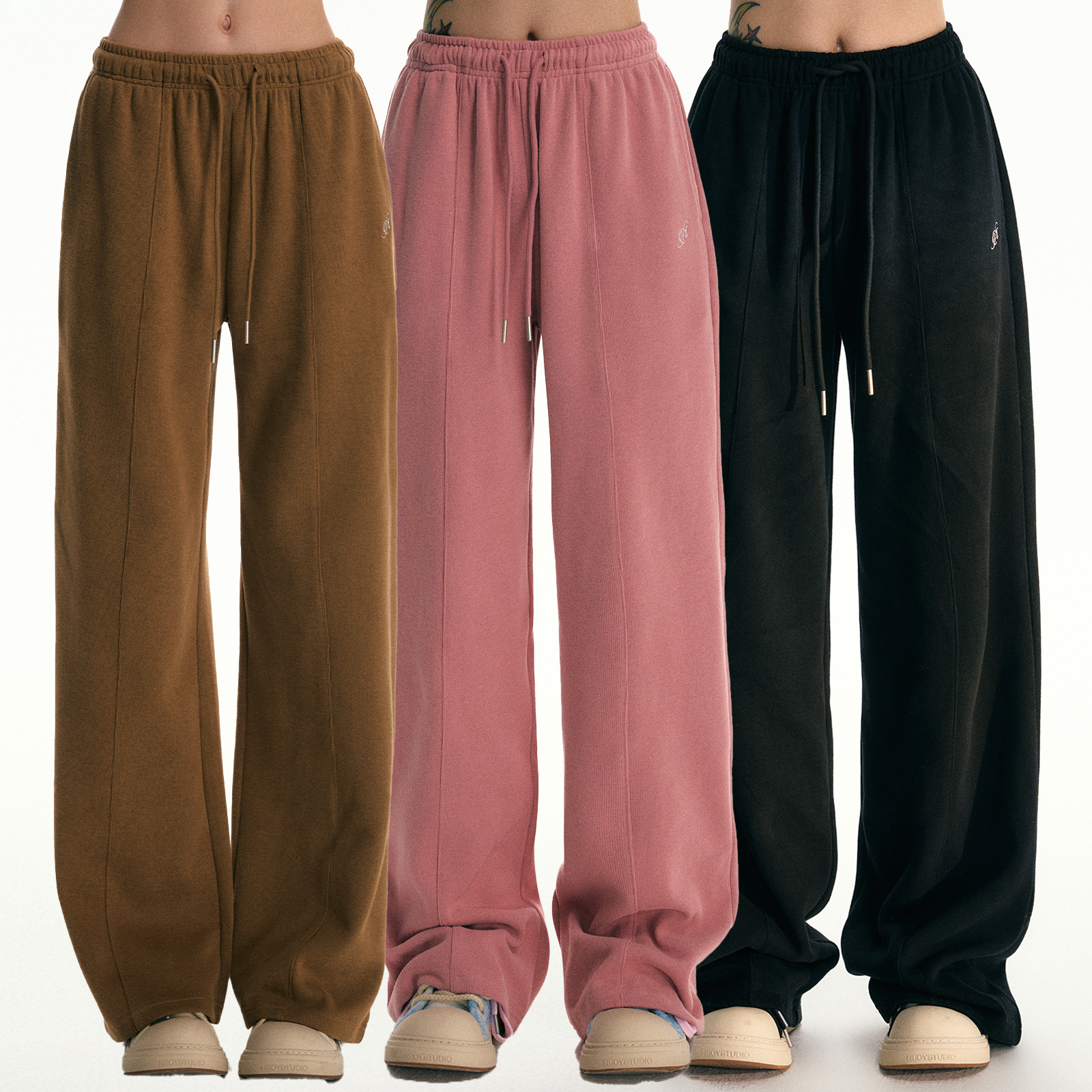 NECY【包浆裤】三色基础绒面质感休闲直筒卫裤秋冬新款慵懒风卫裤