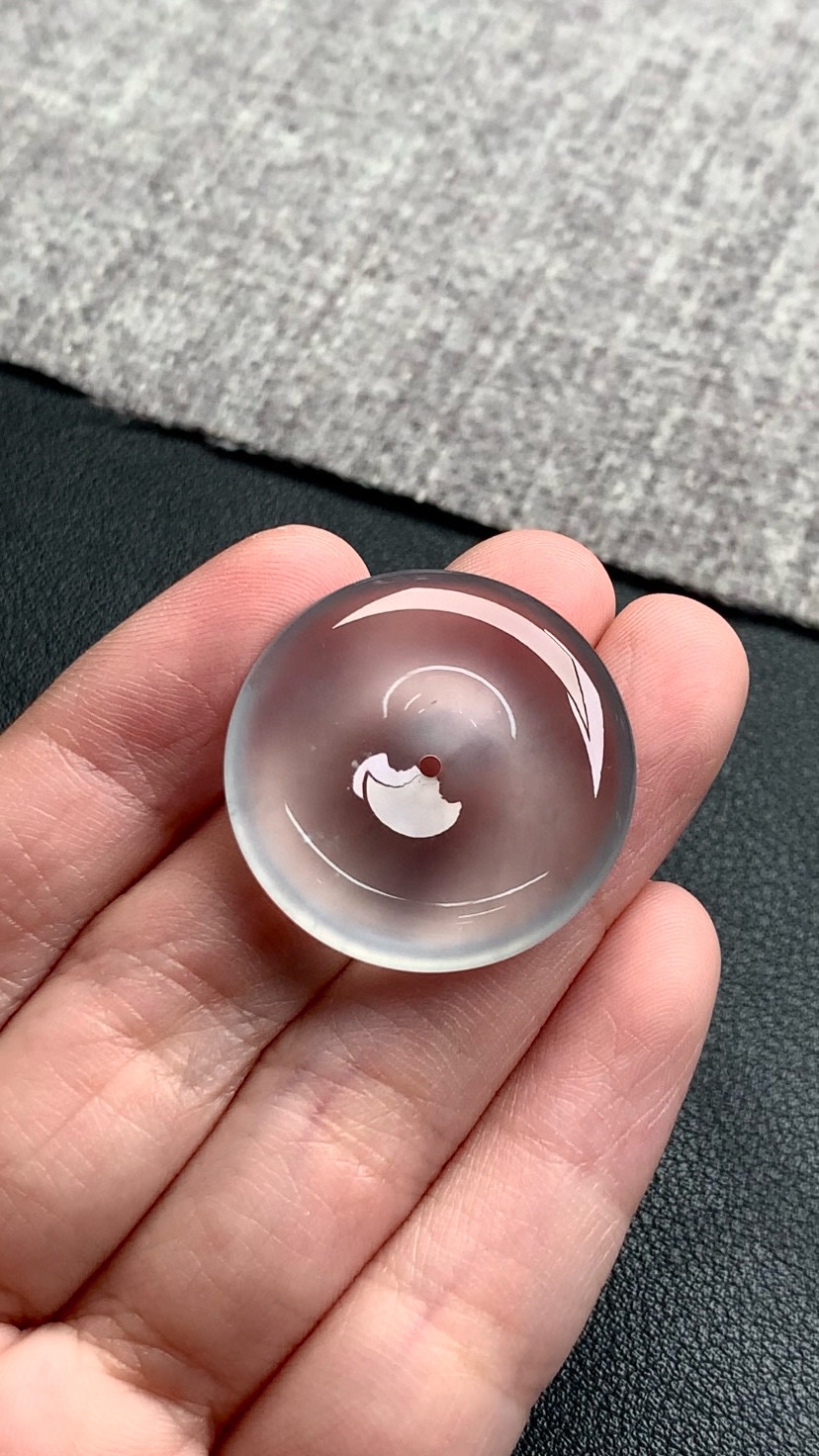 天然A货缅甸翡翠 黑冰平安扣 尺寸 : 26.7-4.8 