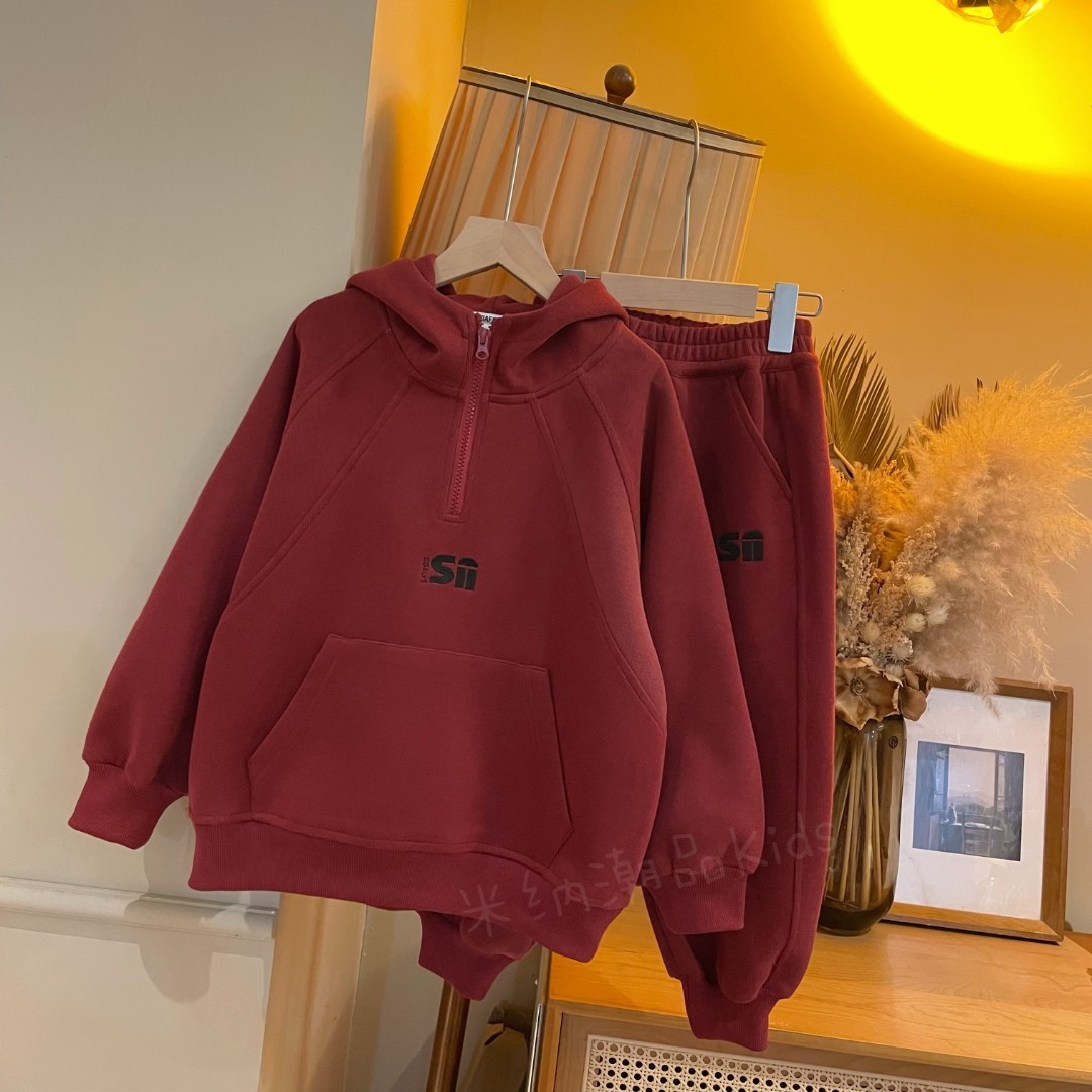 【拜年服】春秋套装设计师时尚简约连帽拉链运动加绒亲子套装YG5362