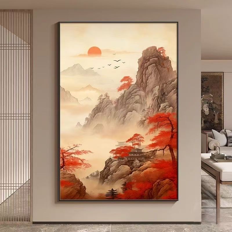 【鸿运当头】现代新中式入户玄关客厅沙发背景墙挂画走廊过道画
