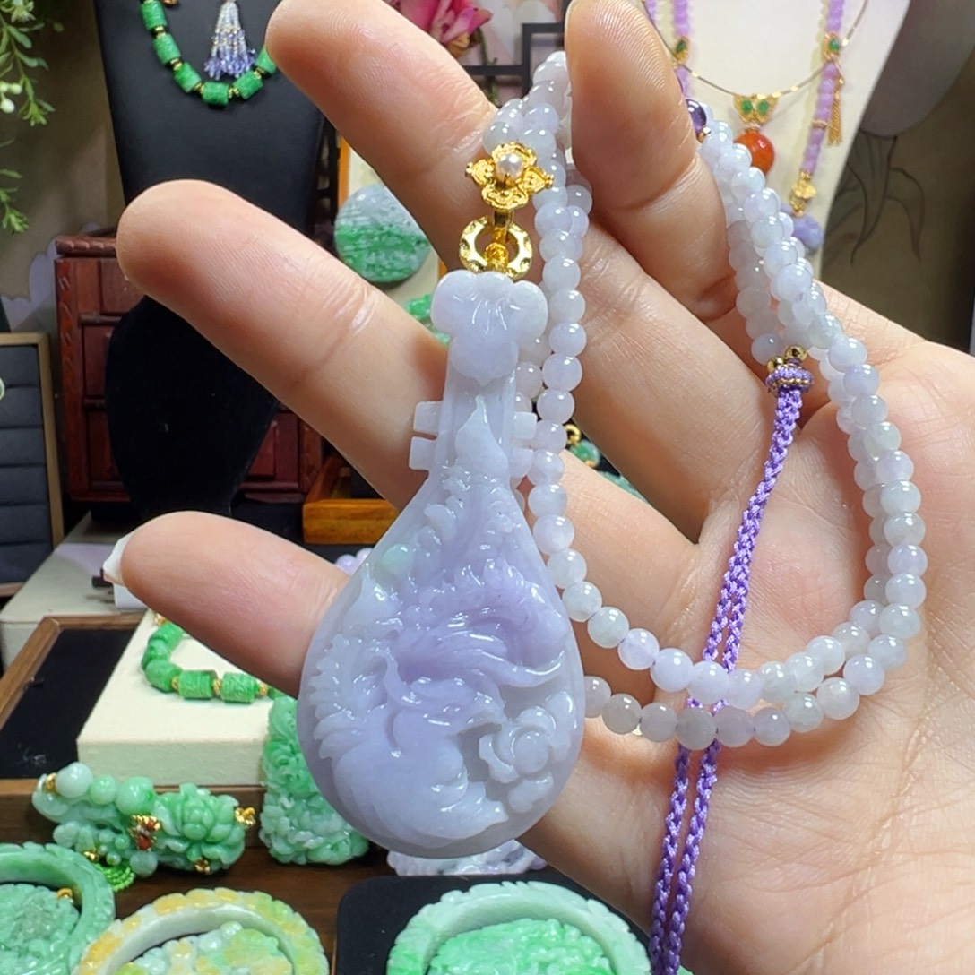 翡翠未镶嵌毛衣链紫琵琶