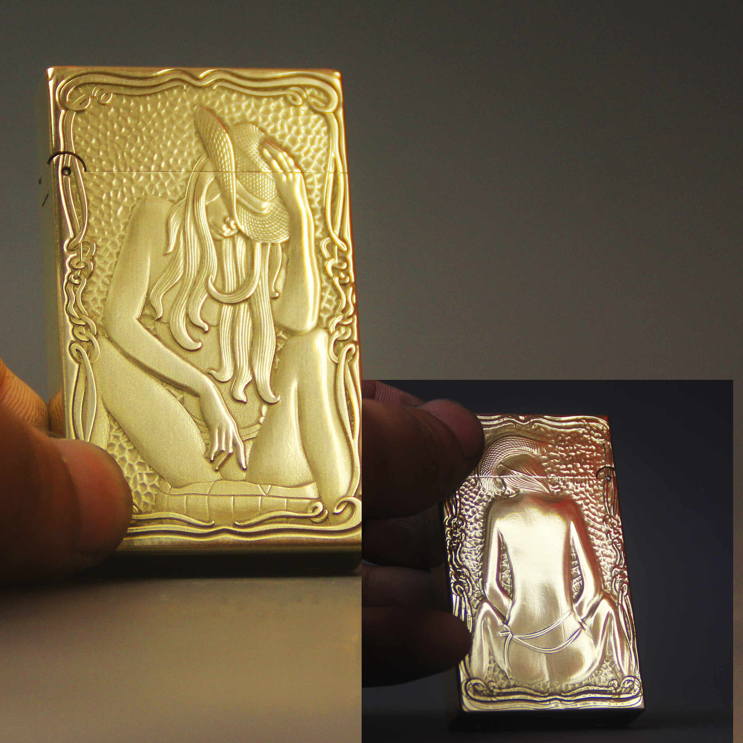 ZORRO朗声纯铜552朗声双面浮雕牛仔女郎油打火机创意纯手工机