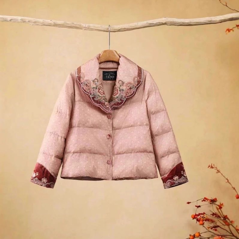 【粉黛】刺绣棉衣女冬加厚国风中式复古外套女装盘扣棉服冬季保暖
