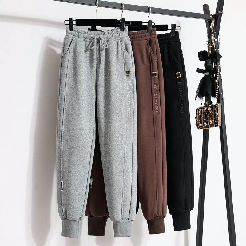 爆款大刺绣休闲裤女宽松显瘦束脚卫裤松紧腰运动长裤N737