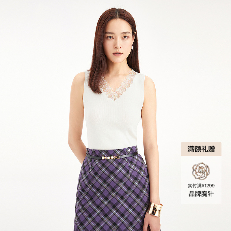 Koradior珂莱蒂尔商场同款2025秋新款气质针织背心烫钻吊带内搭女