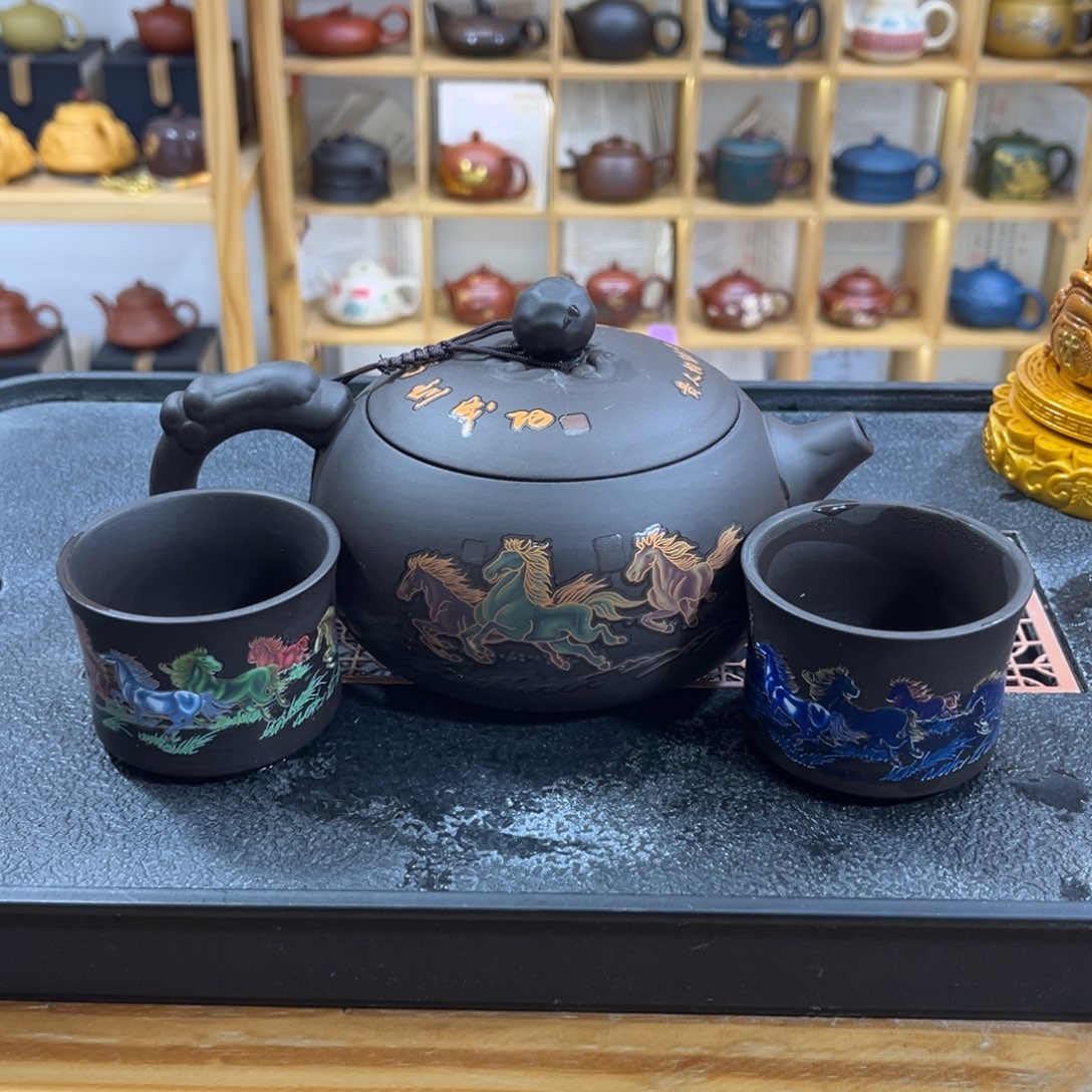紫砂紫砂八骏马西施（一壶两杯）