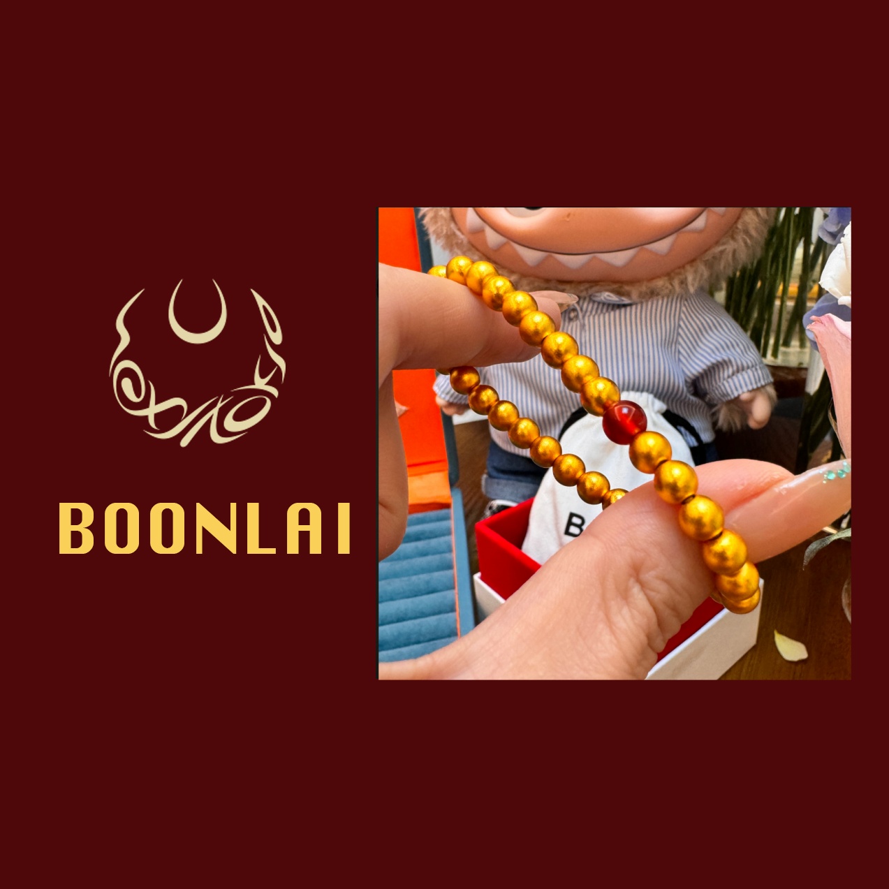 铜合金手链 Boonlai 红色金色双拼珠珠手串3118