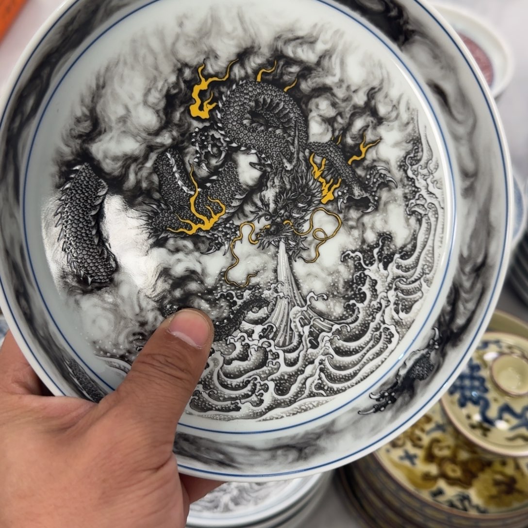 摆件黑墨龙吸水大壶承