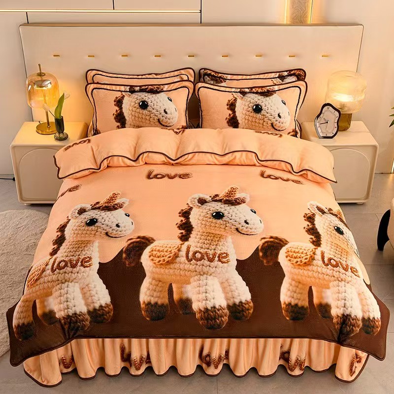 【中号1米8】新款加绒加厚保暖抗寒   双面绒牛奶绒床上用品四件套