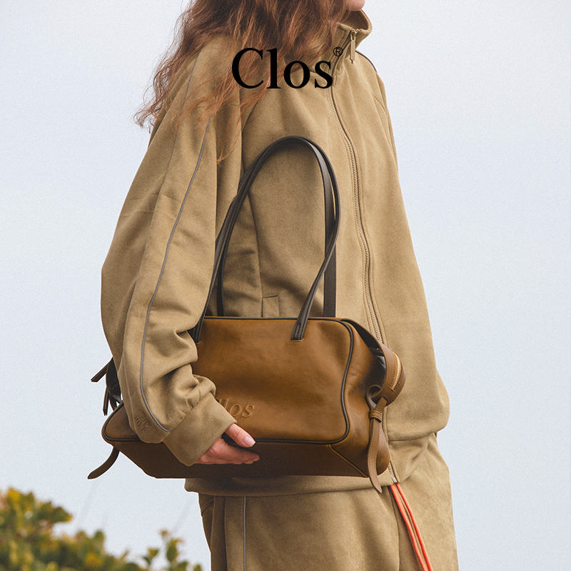 ClosPamperly波士顿包中号雾蜡植鞣头层牛皮单肩包手提包腋下包