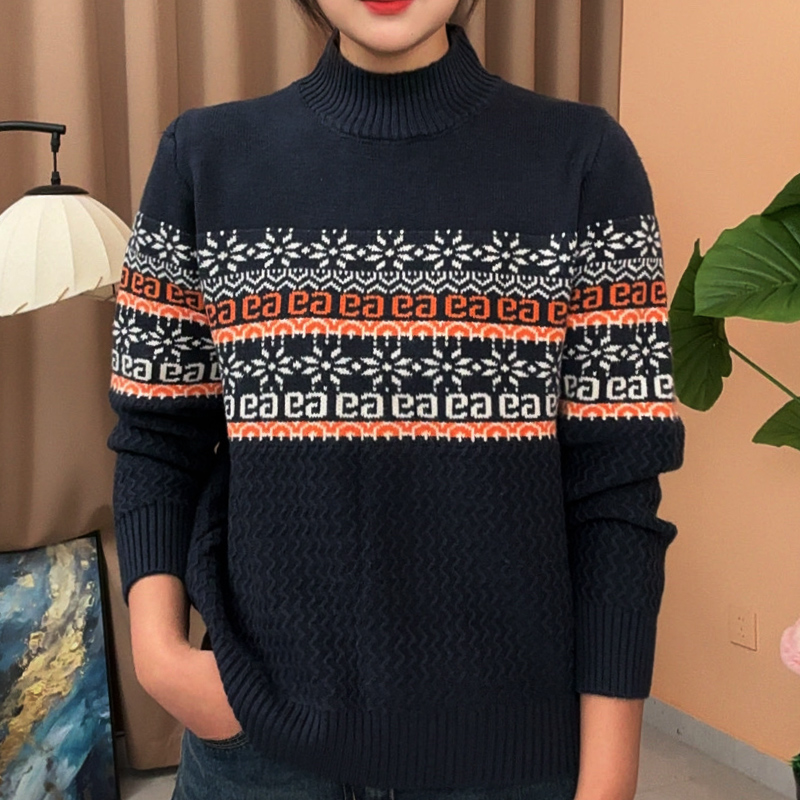 秋冬新款女提花长袖半高领毛衣打底衫时尚气质百搭针织衫上衣