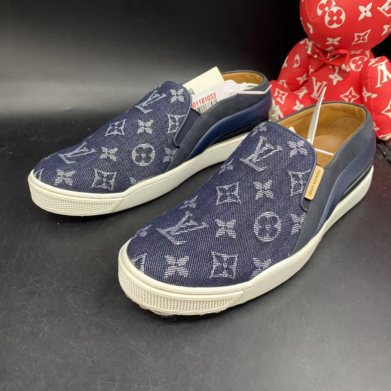 95新 LouisVuitton/路易威登 深蓝牛仔老花一脚蹬38欧码ddm1973