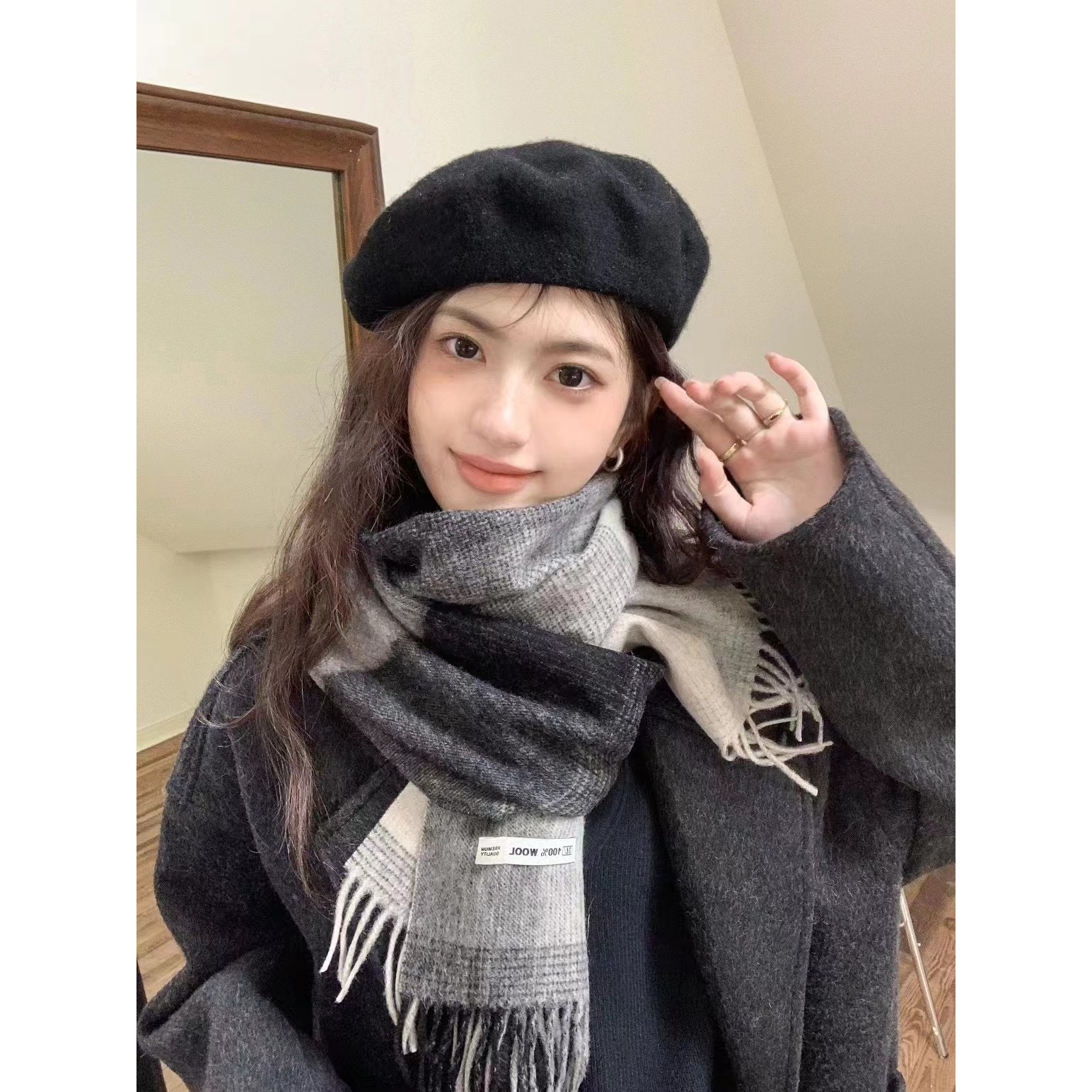 内蒙古厂家直邮100羊毛小围巾经典百搭 32*180cm学生韩版 ins 风