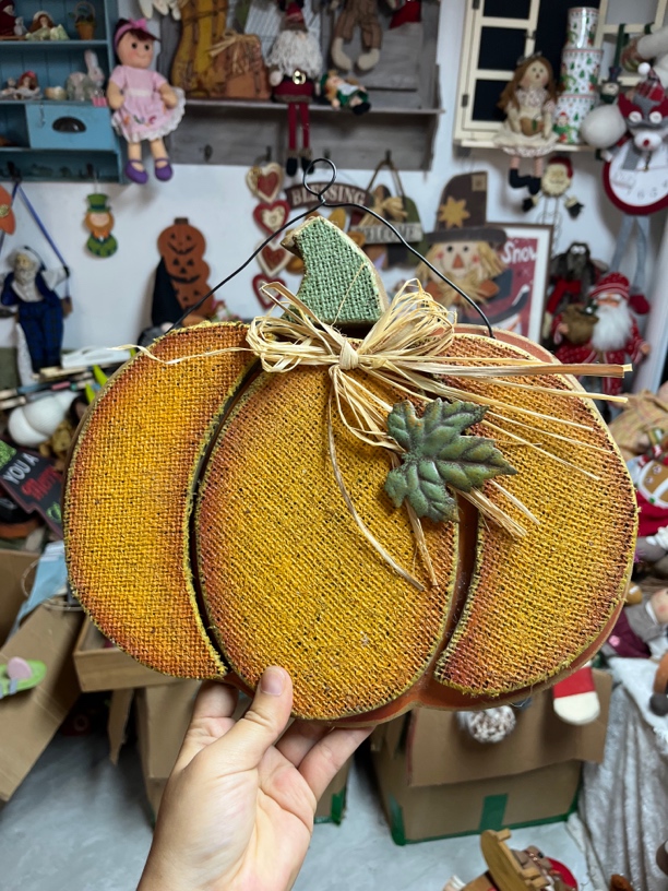 中古丰收节麻布包浆南瓜木质挂牌墙挂门挂