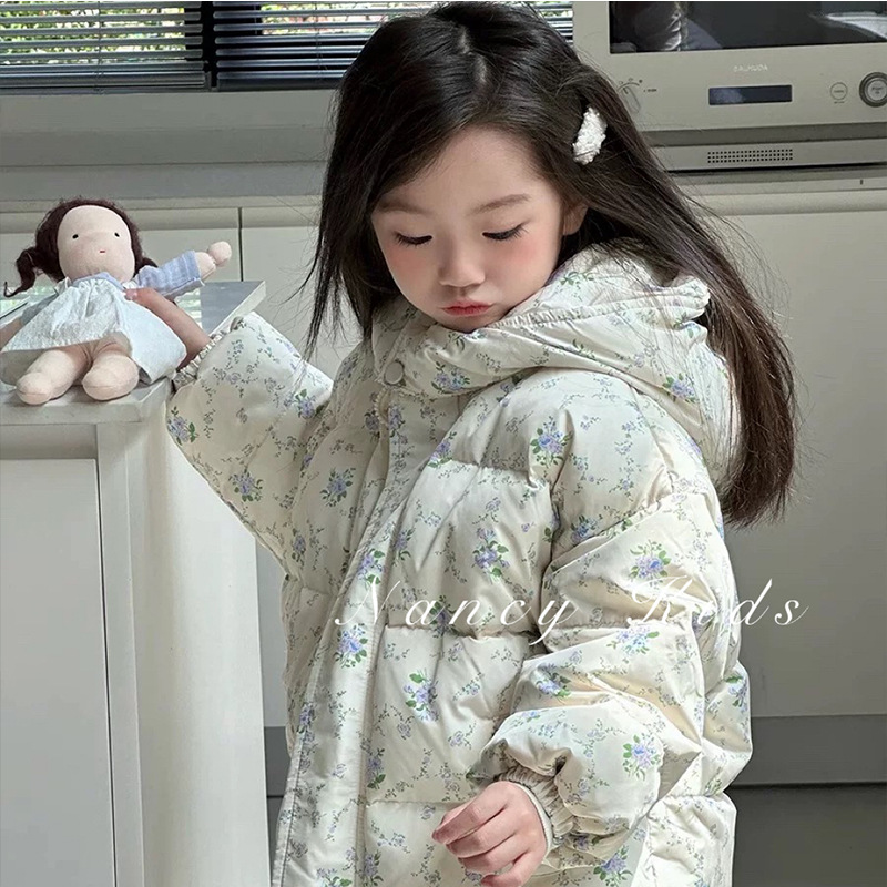 左左家新款儿童加绒外套冬季棉服花布时尚可爱中小童宝宝加厚款MT