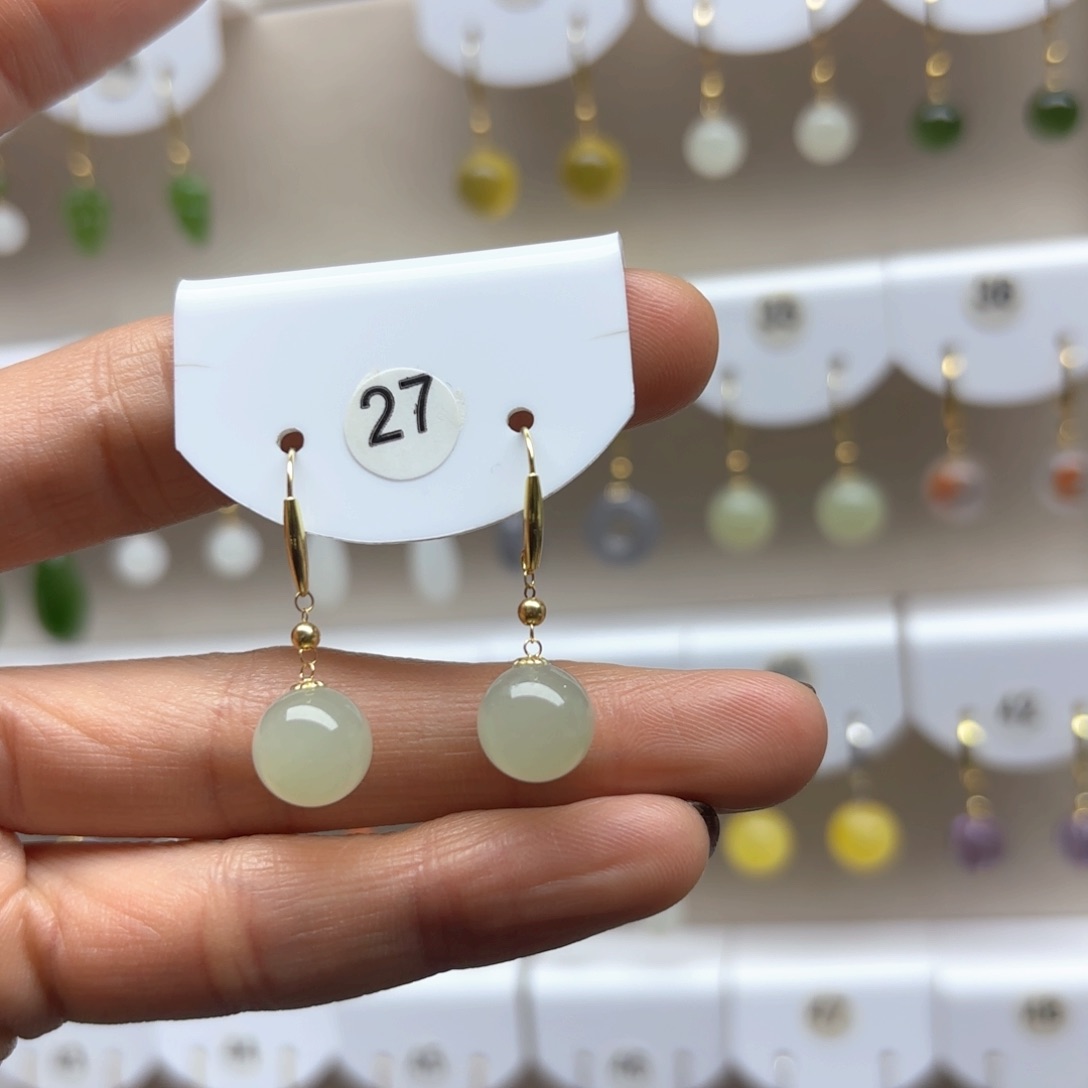 和田玉耳饰18K金镶嵌2