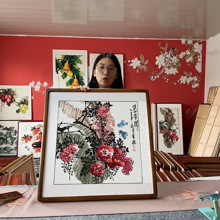 国画手写手绘带框包邮国画作品62✖️62