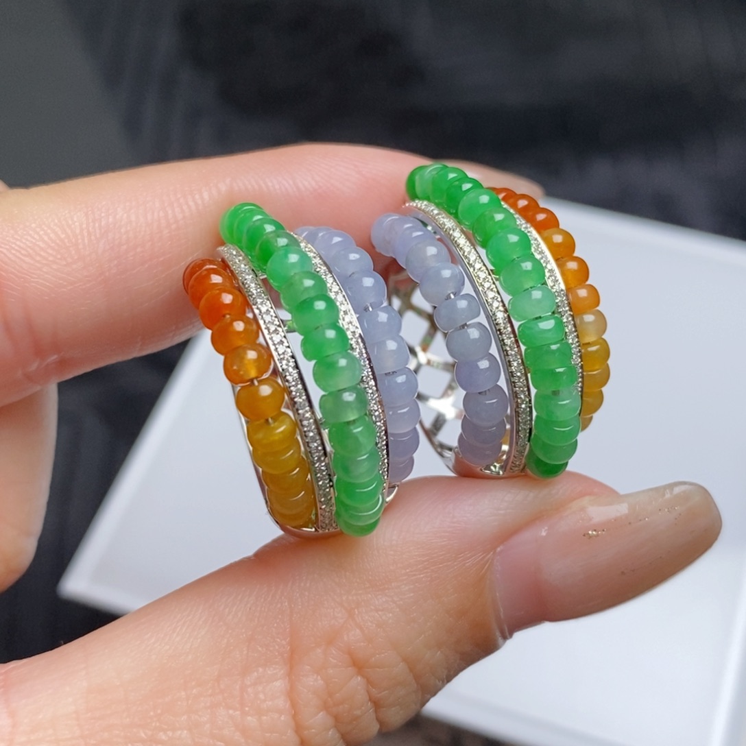 翡翠18K金镶嵌耳饰多宝算盘珠设计款耳扣