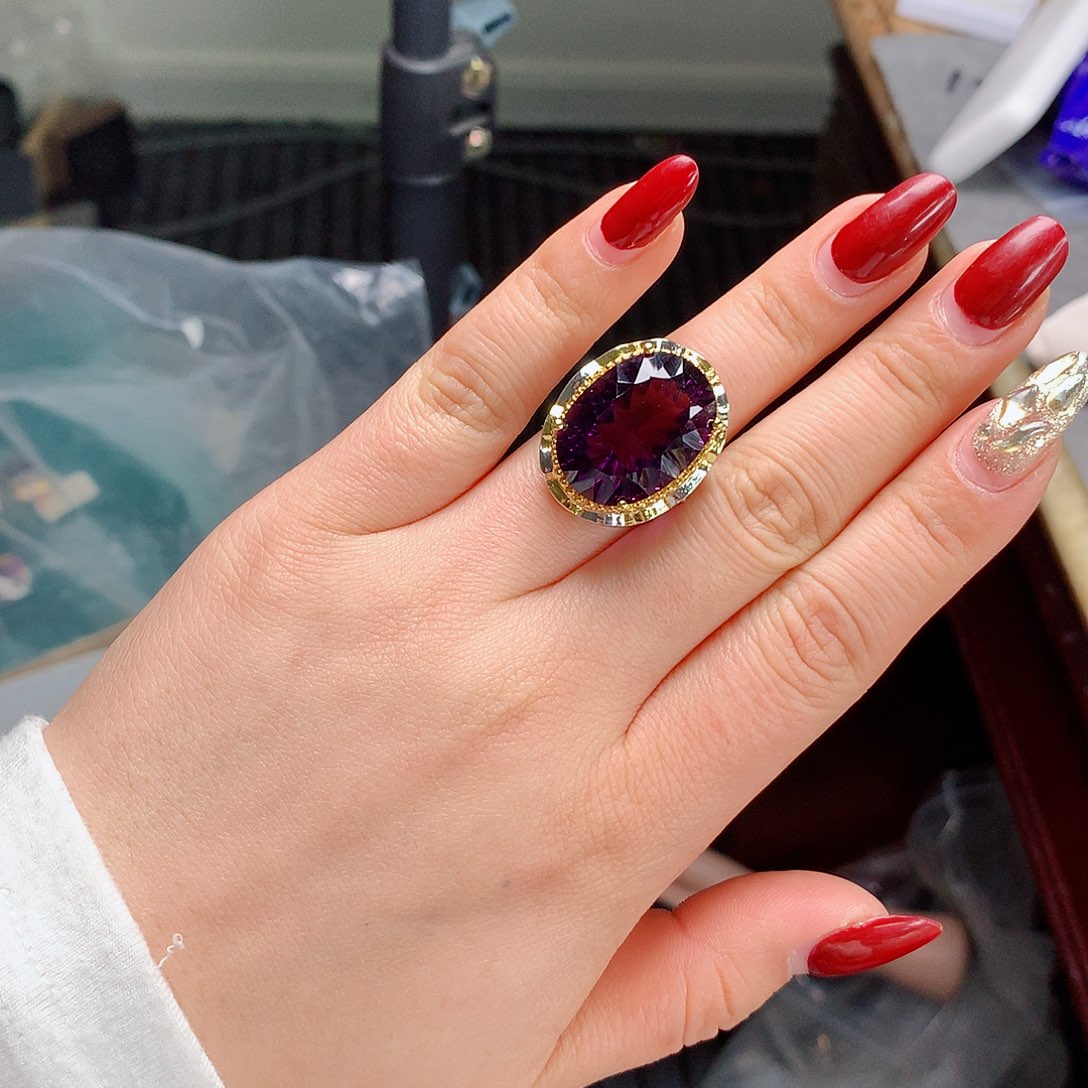 紫晶戒指银S925镶嵌戒指