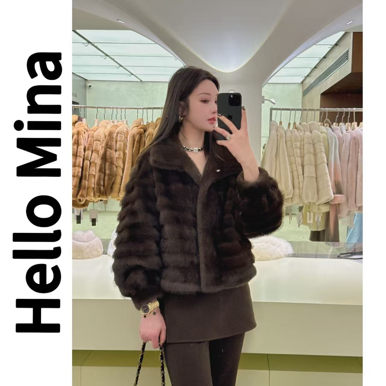 10256新款高级感气质翻领欧貂毛毛外套