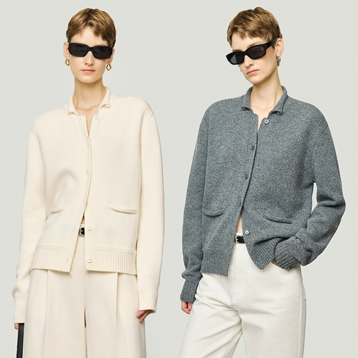 KEIGAN/开间柔糯舒适温暖羊毛粗针蛋卷领宽松短款针织开衫秋冬