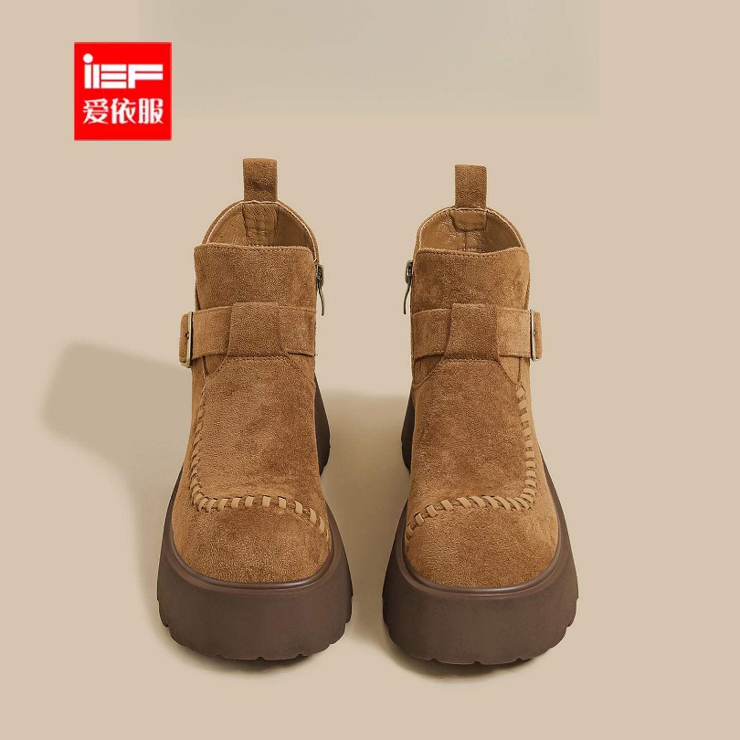 IEF/爱依服2025秋冬季新款厚底马丁靴复古雪地靴增高轻便勃肯短靴