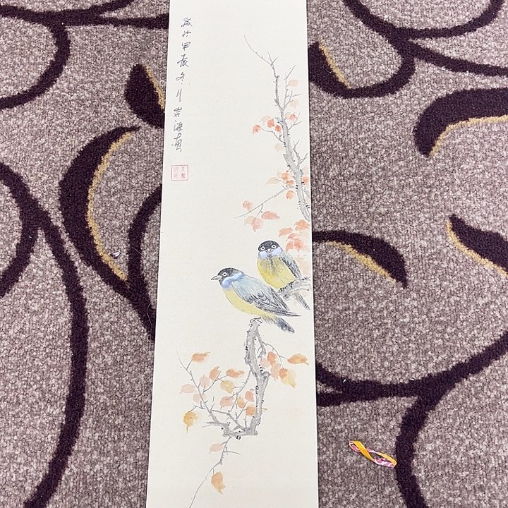 国画蓝***河卡纸花鸟崔岩海