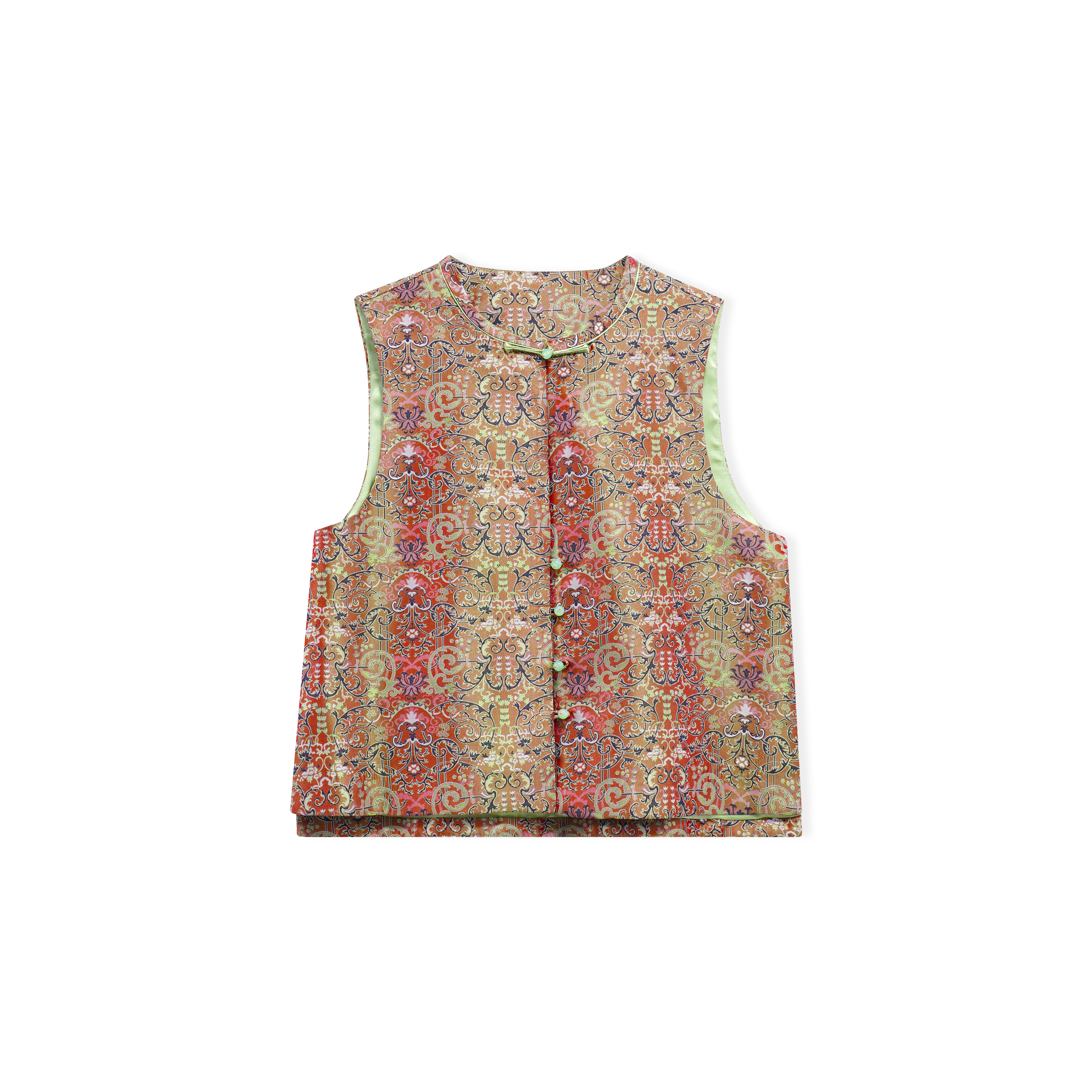 卷草石榴-新中式里外100桑蚕丝蜀锦中国风气质休闲马甲BZ25103