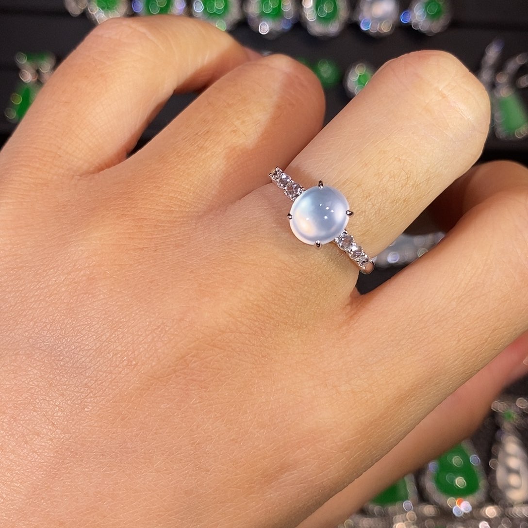 翡翠18K金镶嵌吊坠(不含链)冰蛋面戒指