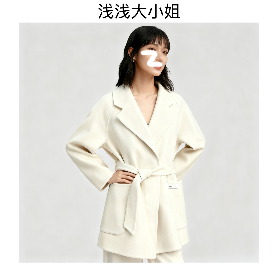 秋冬新款腰带款双面羊毛气质毛呢大衣中长款外套显瘦宽松双面呢