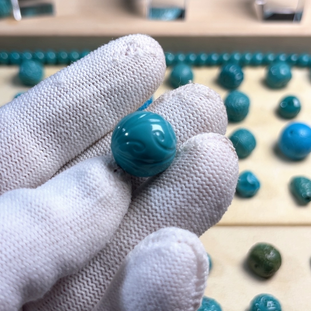 未镶嵌绿松石博古纹圆珠