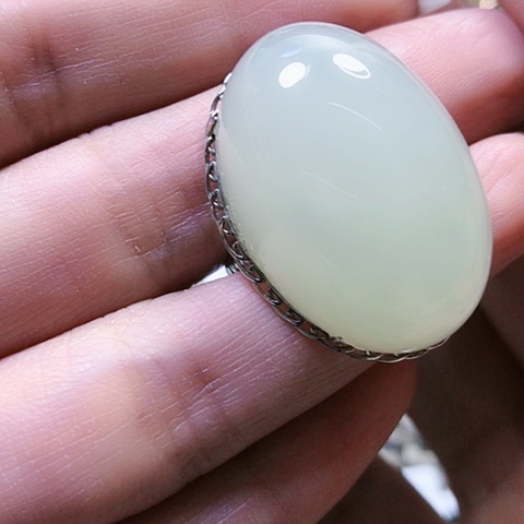 和田玉戒指银S925镶嵌