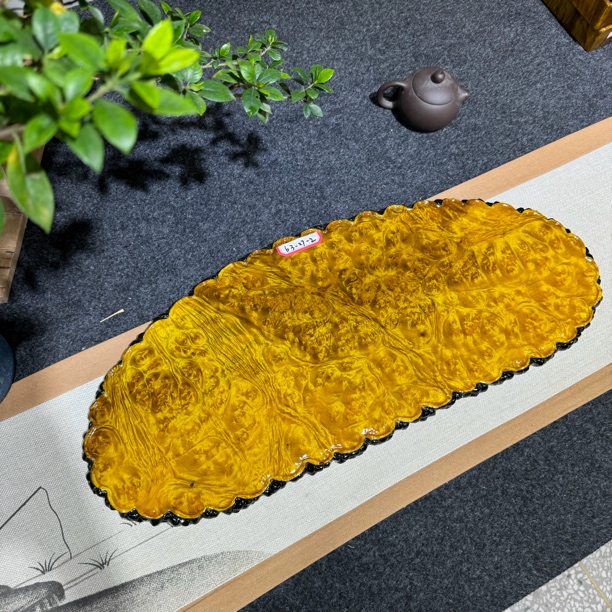 黄金樟实木满瘤花干泡茶盘尺寸63-27-2