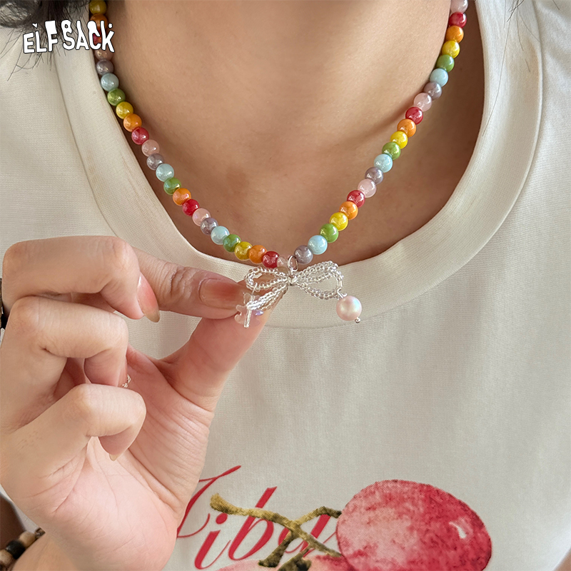 妖精的口袋蝴蝶结吊坠多巴胺彩色串珠项链2025年锁骨链25248566