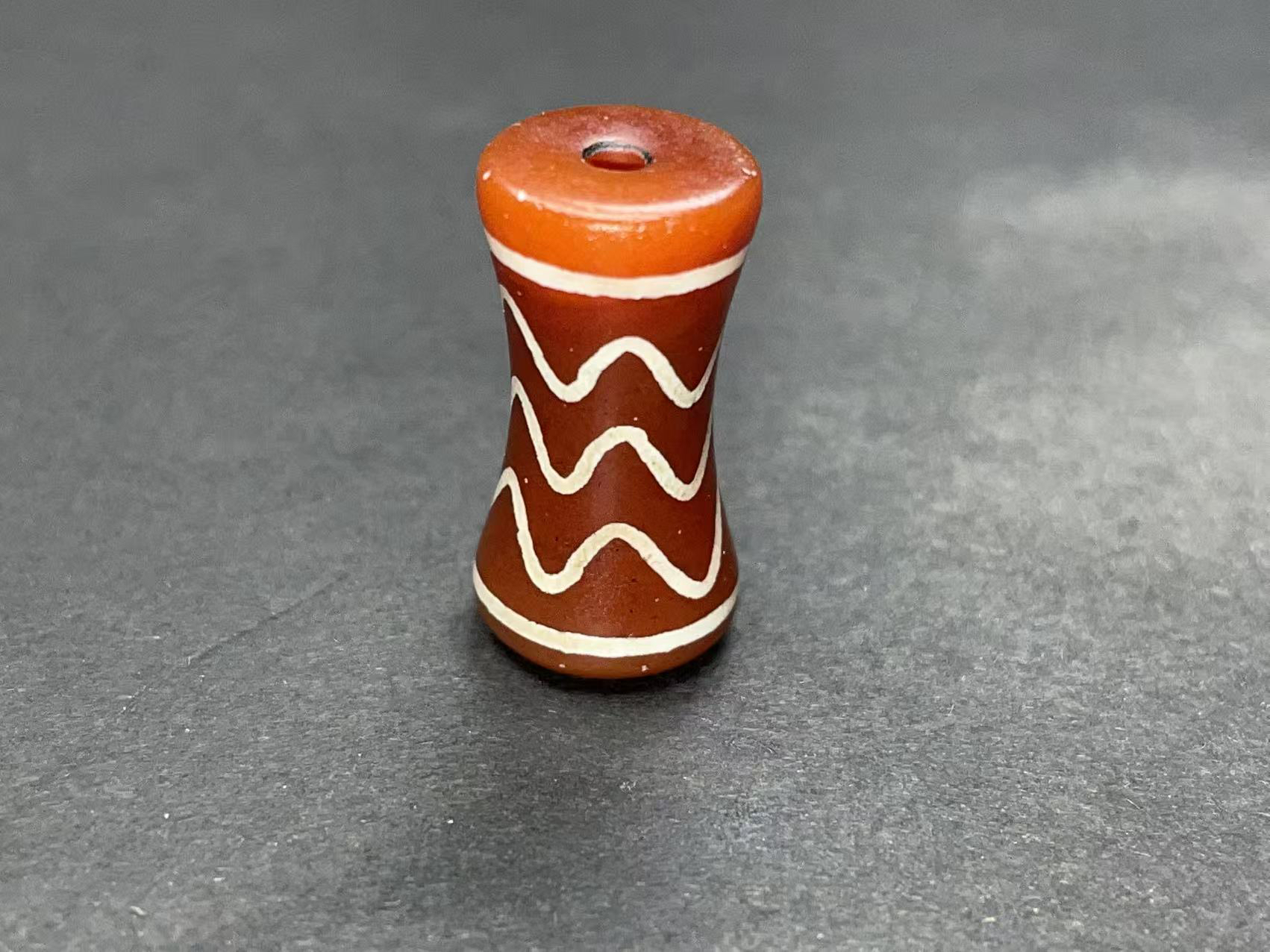 非金属大理石吊坠 西亚镶饰蚀花红髓桶形珠