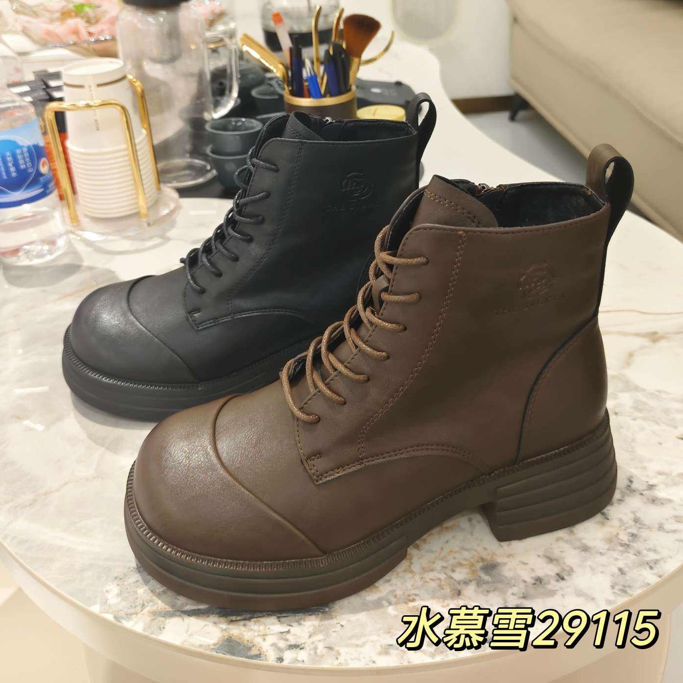 冬季薄绒侧拉链透气秋冬马丁靴百搭平底圆头厚底英伦风低跟靴子